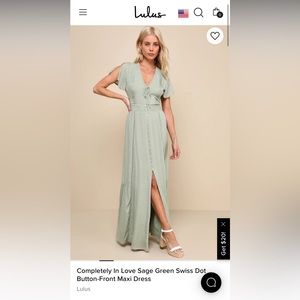 Completely In Love Sage Green Swiss Dot Button-Front Maxi Dress Size - XS